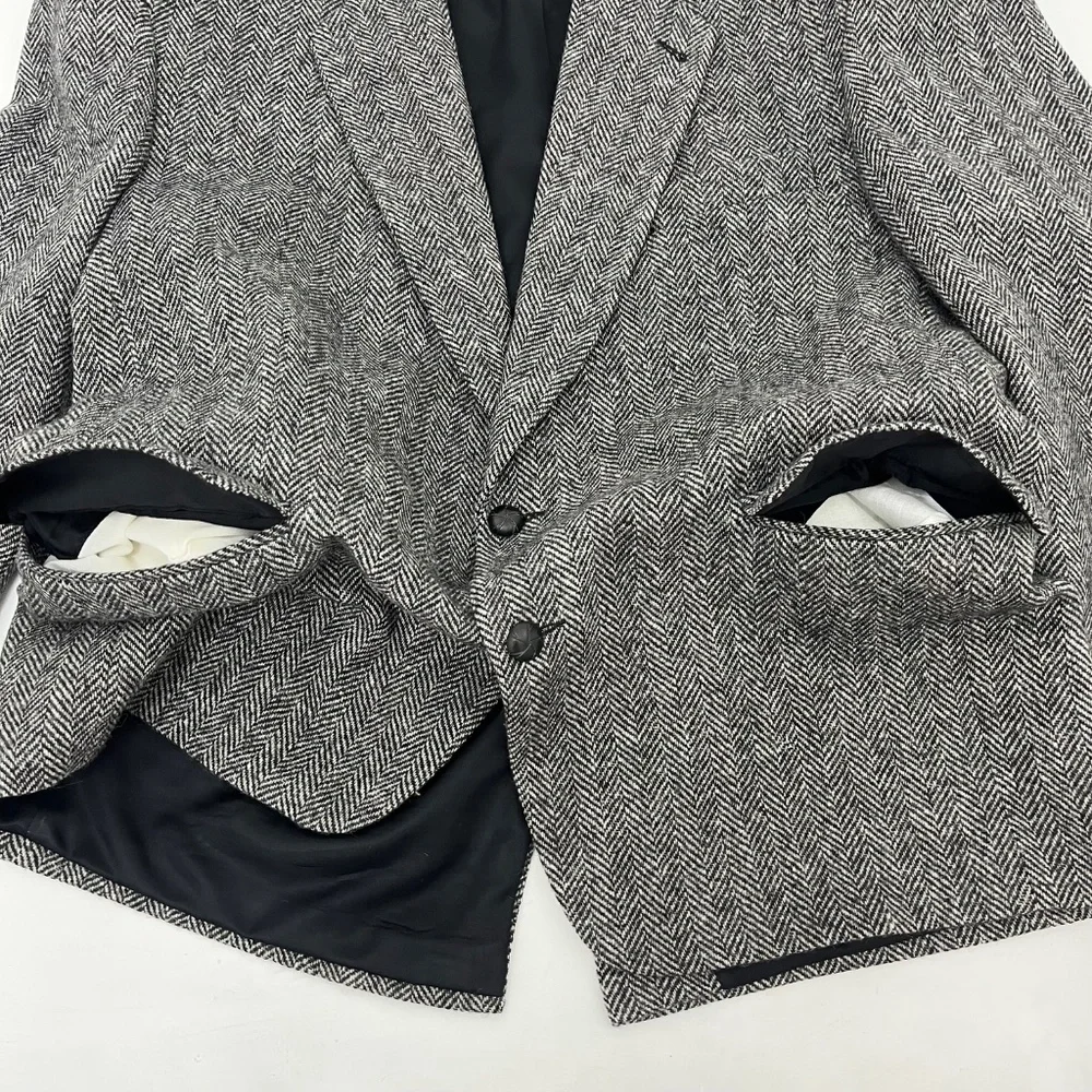 Protocol Mens 44R Single Breasted Blazer Gray Wool Tweed Herringbone‎ Two-Button